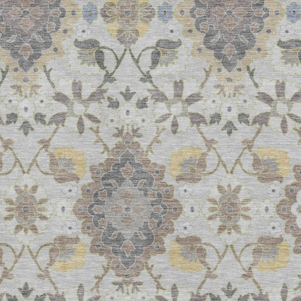 HomeRoots 5' X 8' Gray Gold & Ivory Oriental Washable Area Rug with UV Protection for Durable Everyday Elegance 678846