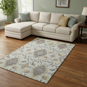 HomeRoots 8' X 10' Gray Gold Ivory Oriental Rug - Washable, Stain-Resistant, UV Protected for High-Traffic Areas 678848