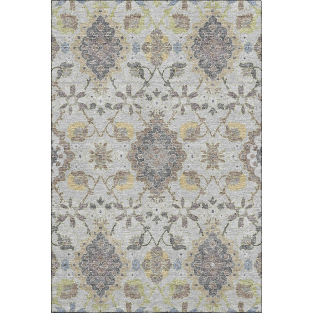 HomeRoots 8' X 10' Gray Gold Ivory Oriental Rug - Washable, Stain-Resistant, UV Protected for High-Traffic Areas 678848
