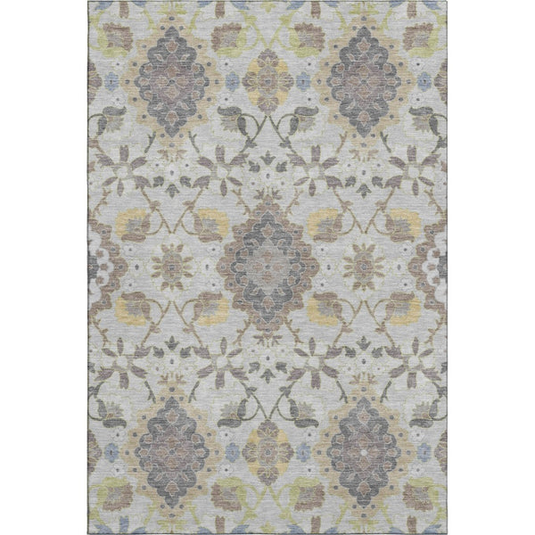 HomeRoots 8' X 10' Gray Gold Ivory Oriental Rug - Washable, Stain-Resistant, UV Protected for High-Traffic Areas 678848