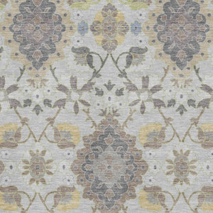 HomeRoots 9' X 12' Washable Gray Gold and Ivory Oriental Area Rug – UV Protected, Stain Resistant, Durable Design 678849