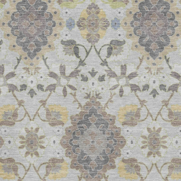 HomeRoots 9' X 12' Washable Gray Gold and Ivory Oriental Area Rug – UV Protected, Stain Resistant, Durable Design 678849