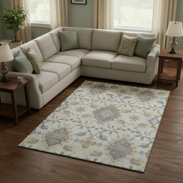 HomeRoots 10' X 14' Gray Gold Ivory Oriental Area Rug - Stylish, Stain-Resistant, UV Protected for High-Traffic Homes 678850