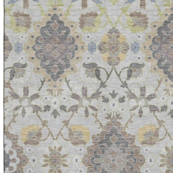 HomeRoots 10' X 14' Gray Gold Ivory Oriental Area Rug - Stylish, Stain-Resistant, UV Protected for High-Traffic Homes 678850