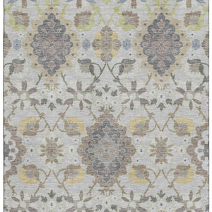 HomeRoots 10' X 14' Gray Gold Ivory Oriental Area Rug - Stylish, Stain-Resistant, UV Protected for High-Traffic Homes 678850