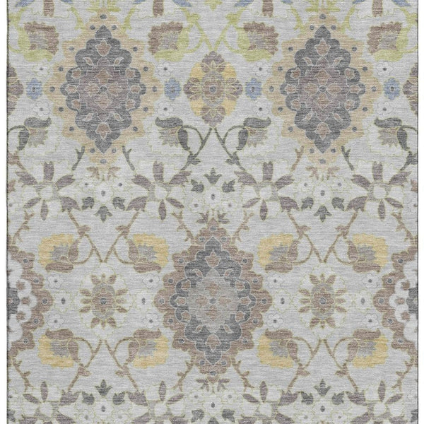 HomeRoots 10' X 14' Gray Gold Ivory Oriental Area Rug - Stylish, Stain-Resistant, UV Protected for High-Traffic Homes 678850