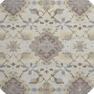 HomeRoots 8' Ivory Gold and Beige Round Oriental Rug – Washable, Stain Resistant, UV Protected for Busy Homes 678853