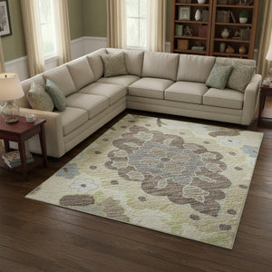 HomeRoots 9' X 12' Ivory Gold Beige Oriental Area Rug - Washable, UV Protected, Durable & Stylish for Any Room 678855