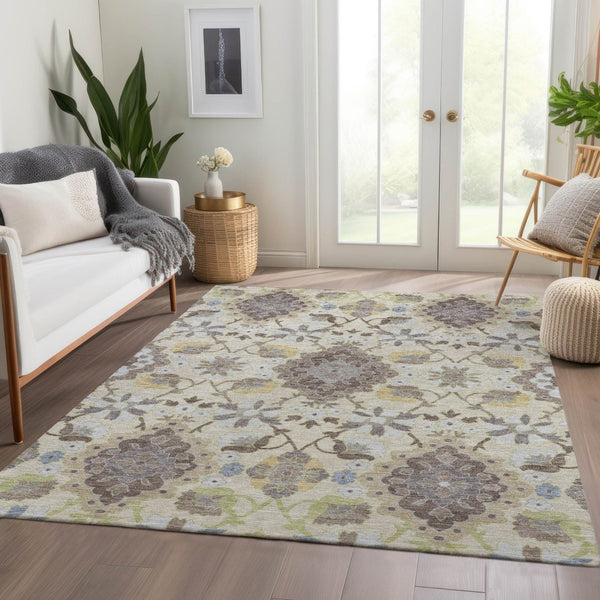 HomeRoots 9' X 12' Ivory Gold Beige Oriental Area Rug - Washable, UV Protected, Durable & Stylish for Any Room 678855