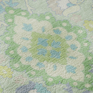 HomeRoots 8' Washable Mint Green, Teal & Lavender Round Oriental Rug with UV Protection for High-Traffic Areas 678859