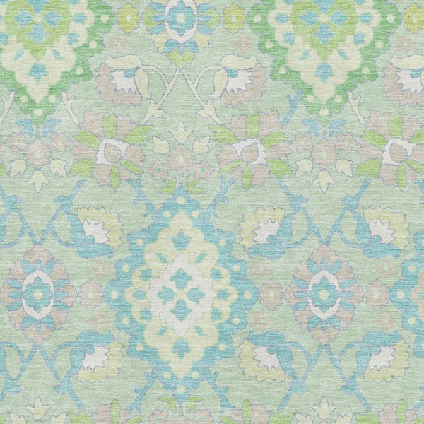 HomeRoots 9' X 12' Elegant Mint Green Teal Lavender Oriental Area Rug - Washable, Stain-Resistant, UV Safe! 678861