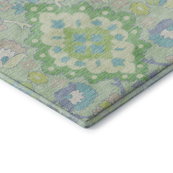 HomeRoots 10' Mint Green Teal and Lavender Oriental Area Rug - Washable, UV Protected, Stain Resistant Comfort! 678862