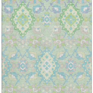 HomeRoots 10' Mint Green Teal and Lavender Oriental Area Rug - Washable, UV Protected, Stain Resistant Comfort! 678862