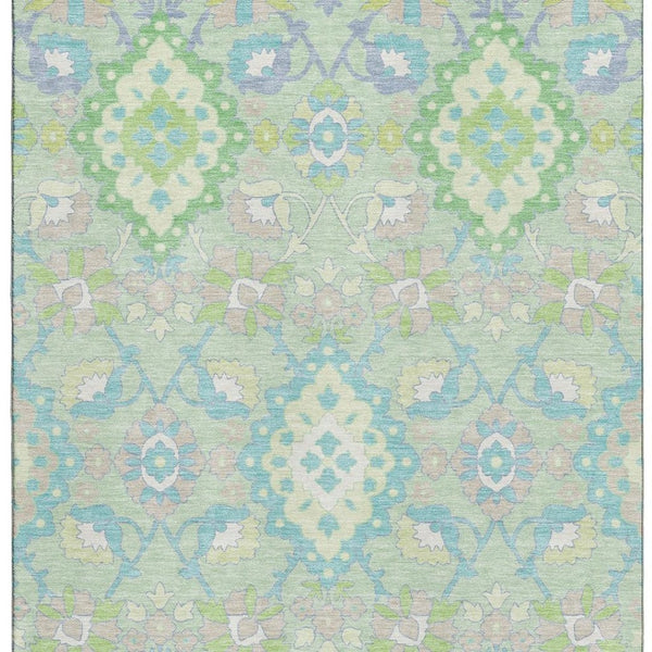 HomeRoots 10' Mint Green Teal and Lavender Oriental Area Rug - Washable, UV Protected, Stain Resistant Comfort! 678862