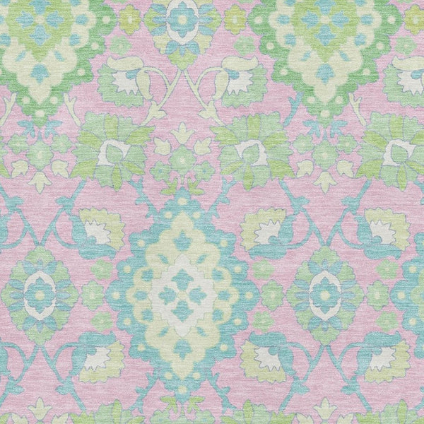 HomeRoots 5' X 8' Vibrant Pink, Teal & Lime Green Washable Oriental Area Rug with UV Protection for Durability 678864