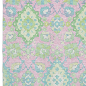 HomeRoots 8' X 10' Vibrant Pink, Teal & Lime Green Oriental Area Rug – Washable, UV Protected & Stain Resistant! 678866