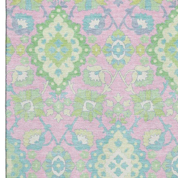 HomeRoots 8' X 10' Vibrant Pink, Teal & Lime Green Oriental Area Rug – Washable, UV Protected & Stain Resistant! 678866