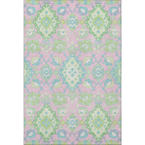 HomeRoots 8' X 10' Vibrant Pink, Teal & Lime Green Oriental Area Rug – Washable, UV Protected & Stain Resistant! 678866