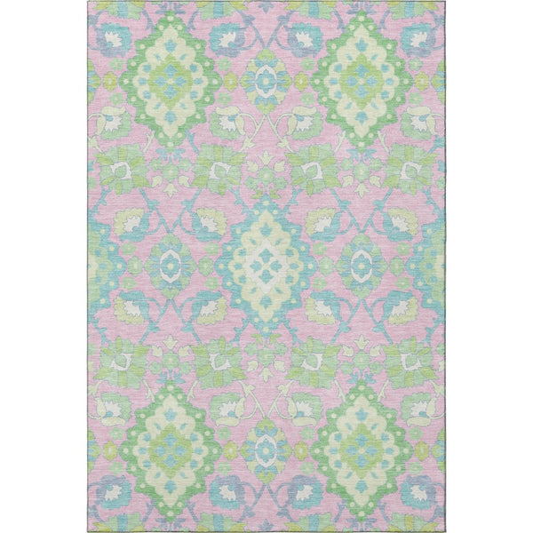 HomeRoots 8' X 10' Vibrant Pink, Teal & Lime Green Oriental Area Rug – Washable, UV Protected & Stain Resistant! 678866