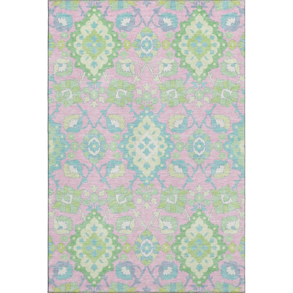 HomeRoots 9' X 12' Vibrant Pink, Teal & Lime Green Oriental Washable Area Rug with UV Protection & Durability 678867