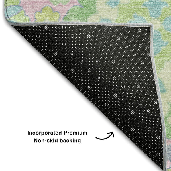 HomeRoots 9' X 12' Vibrant Pink, Teal & Lime Green Oriental Washable Area Rug with UV Protection & Durability 678867