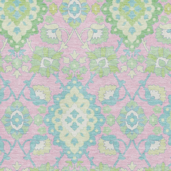 HomeRoots 9' X 12' Vibrant Pink, Teal & Lime Green Oriental Washable Area Rug with UV Protection & Durability 678867