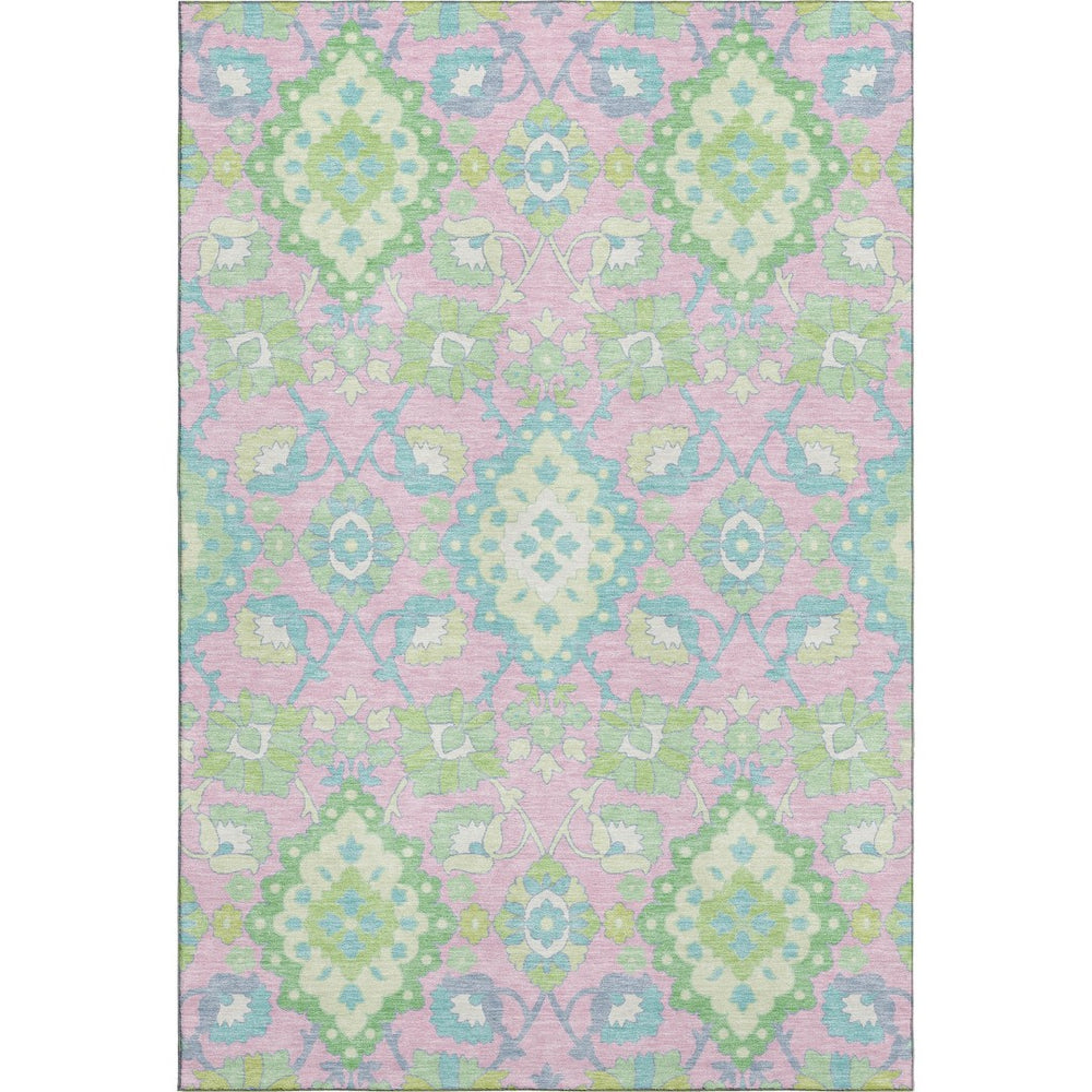 HomeRoots 10' Vibrant Pink Teal Lime Green Oriental Washable Area Rug with UV Protection for Busy Homes 678868