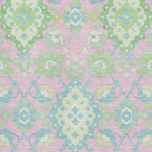 HomeRoots 10' Vibrant Pink Teal Lime Green Oriental Washable Area Rug with UV Protection for Busy Homes 678868