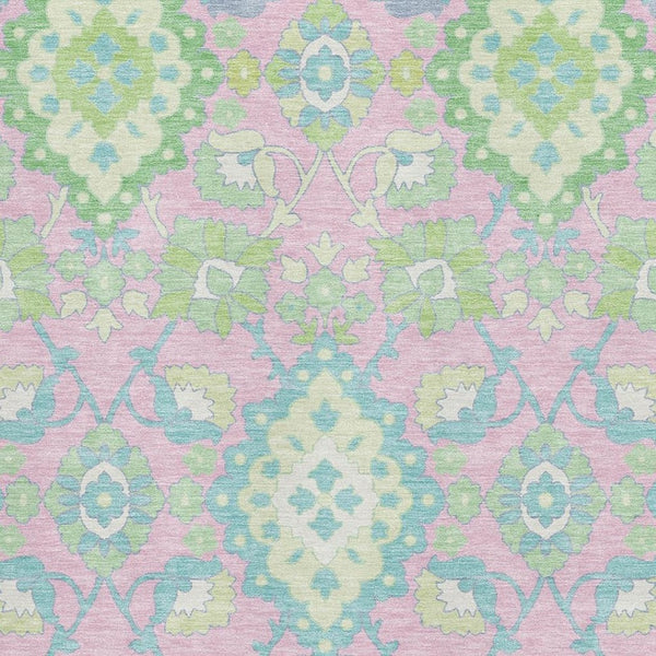 HomeRoots 10' Vibrant Pink Teal Lime Green Oriental Washable Area Rug with UV Protection for Busy Homes 678868