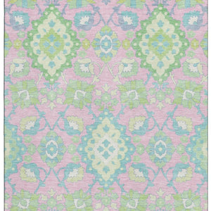 HomeRoots 10' Vibrant Pink Teal Lime Green Oriental Washable Area Rug with UV Protection for Busy Homes 678868