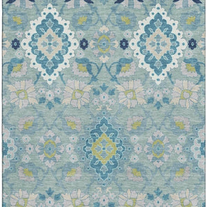 HomeRoots 5' X 8' Teal Ivory Beige Oriental Area Rug - UV Protected, Stain Resistant, Machine Washable Design 678870