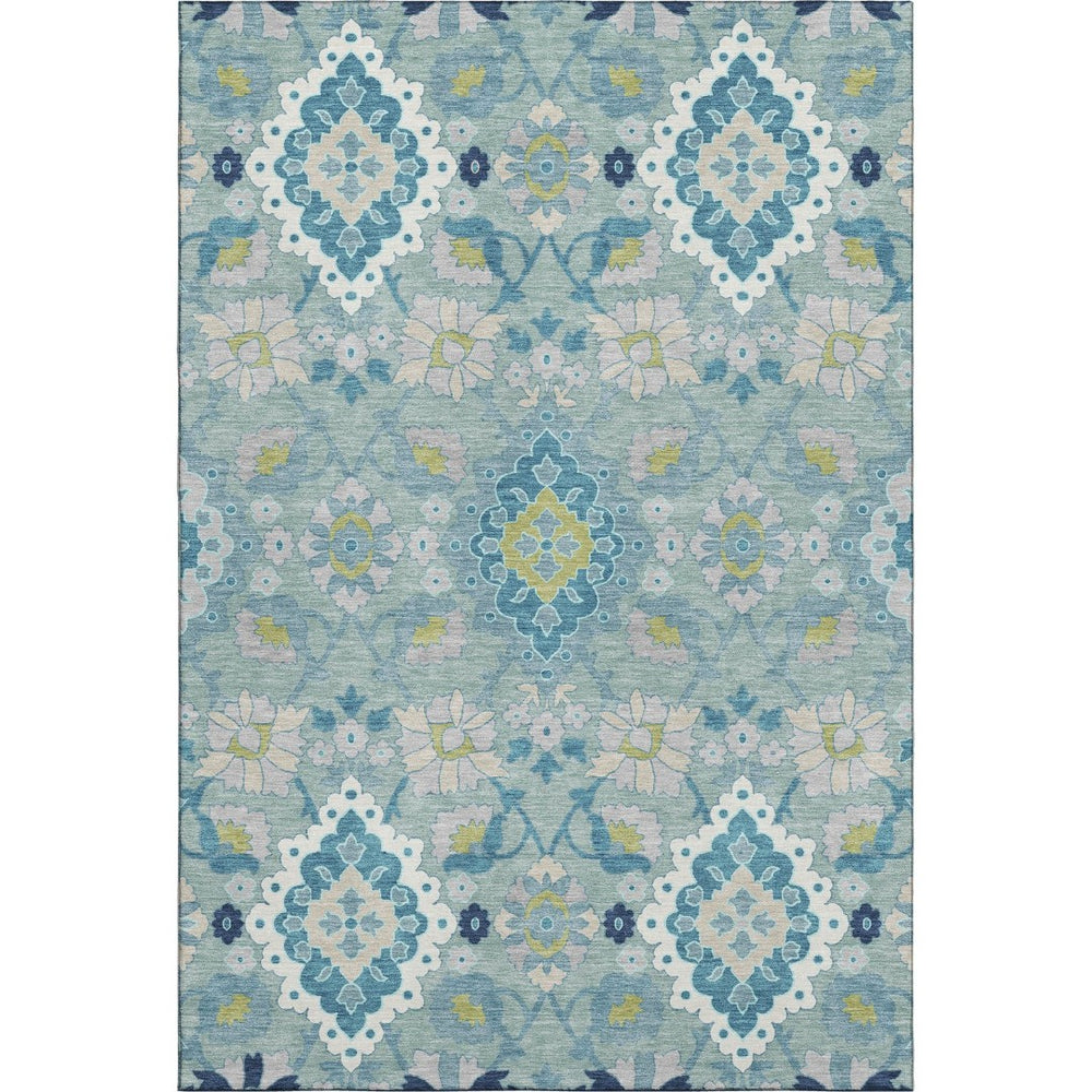 HomeRoots 8' X 10' Elegant Teal, Ivory & Beige Oriental Washable Area Rug with UV Protection & Stain Resistance 678872