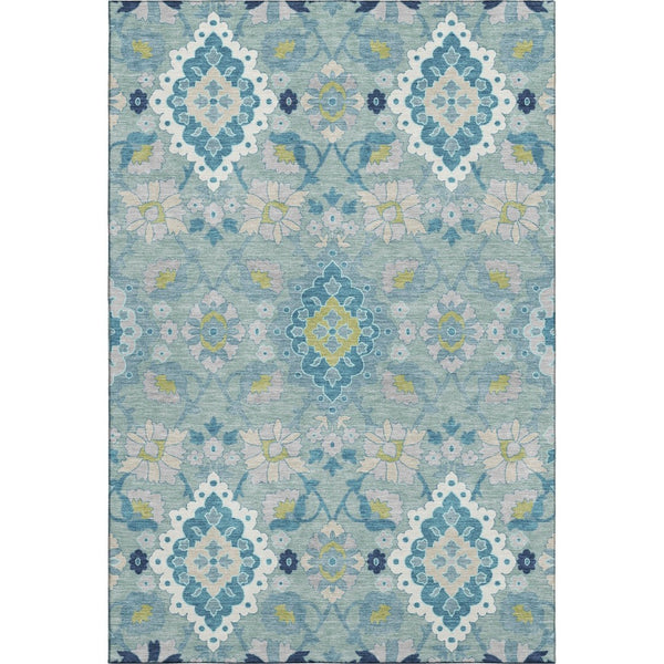 HomeRoots 8' X 10' Elegant Teal, Ivory & Beige Oriental Washable Area Rug with UV Protection & Stain Resistance 678872