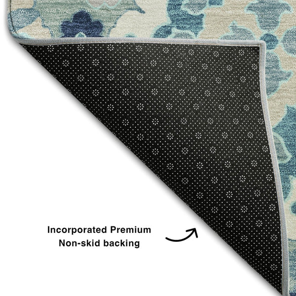 HomeRoots 9' X 12' Teal Ivory Beige Oriental Washable Area Rug – Stain-Resistant, UV-Protected for Homes 678873