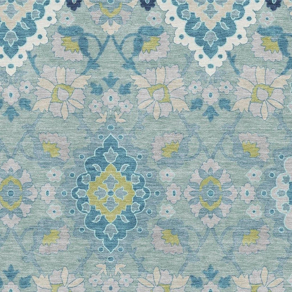 HomeRoots 9' X 12' Teal Ivory Beige Oriental Washable Area Rug – Stain-Resistant, UV-Protected for Homes 678873