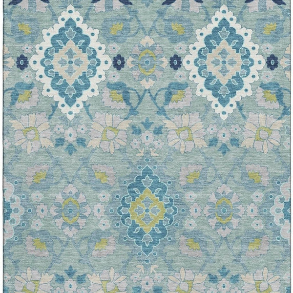 HomeRoots 10' Teal Ivory Beige Oriental Washable Area Rug – UV Protection, Stain Resistant, Perfect for Homes 678874