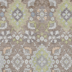 HomeRoots 5' X 8' Elegant Taupe Peach Oriental Area Rug with Artichoke Green - Washable & UV Protected Home Decor 678876