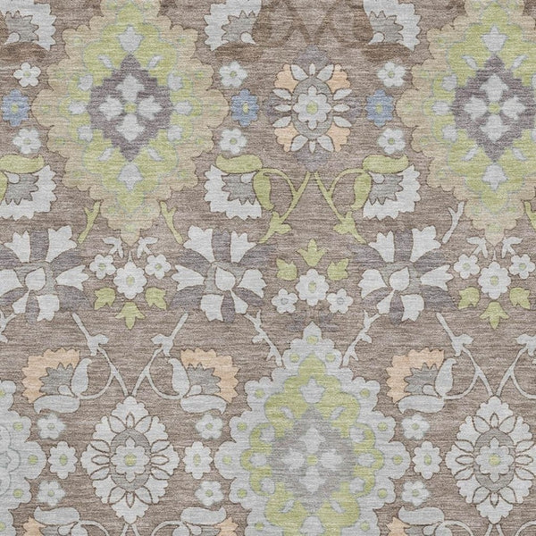 HomeRoots 5' X 8' Elegant Taupe Peach Oriental Area Rug with Artichoke Green - Washable & UV Protected Home Decor 678876