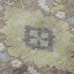 HomeRoots 8' Washable Oriental Round Rug in Taupe Peach & Artichoke Green - Durable, UV-Protected & Stylish Home Accent 678877