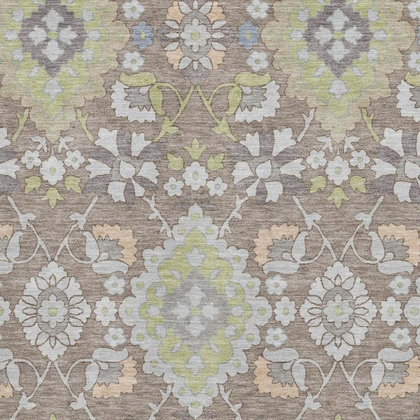 HomeRoots 8' X 10' Washable Oriental Area Rug in Taupe, Peach & Artichoke Green - Stain Resistant & UV Protected! 678878