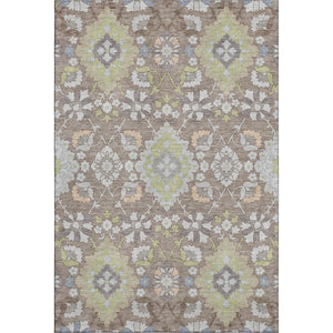 HomeRoots 9' X 12' Elegant Taupe, Peach & Artichoke Green Oriental Rug - Washable, UV Protected & Durable! 678879