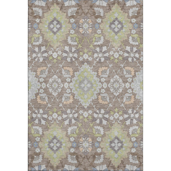 HomeRoots 9' X 12' Elegant Taupe, Peach & Artichoke Green Oriental Rug - Washable, UV Protected & Durable! 678879