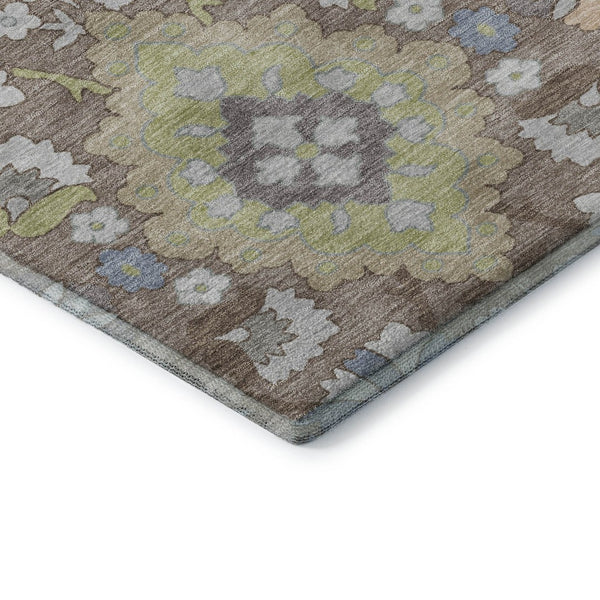 HomeRoots 9' X 12' Elegant Taupe, Peach & Artichoke Green Oriental Rug - Washable, UV Protected & Durable! 678879