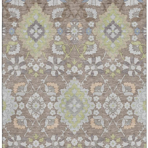 HomeRoots 9' X 12' Elegant Taupe, Peach & Artichoke Green Oriental Rug - Washable, UV Protected & Durable! 678879