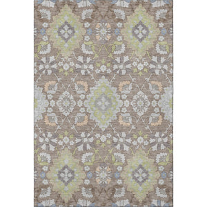 HomeRoots 9' X 12' Elegant Taupe, Peach & Artichoke Green Oriental Rug - Washable, UV Protected & Durable! 678879