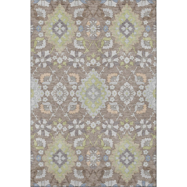 HomeRoots 9' X 12' Elegant Taupe, Peach & Artichoke Green Oriental Rug - Washable, UV Protected & Durable! 678879