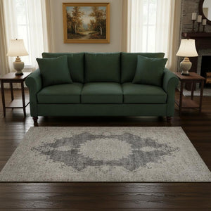 HomeRoots 5' Black Beige Gray Oriental Washable Area Rug with UV Protection - Durable, Elegant & Easy-Care! 678882