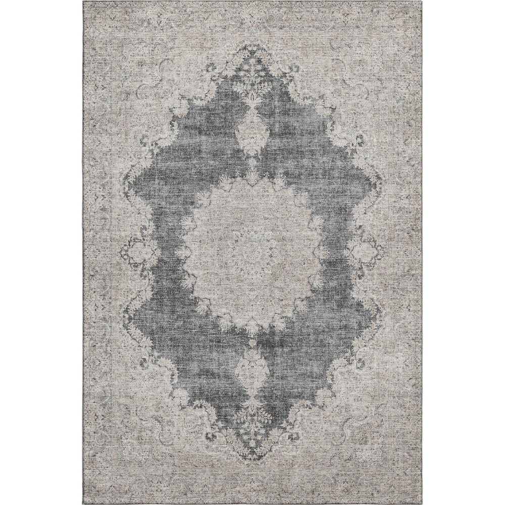 HomeRoots 5' Black Beige Gray Oriental Washable Area Rug with UV Protection - Durable, Elegant & Easy-Care! 678882