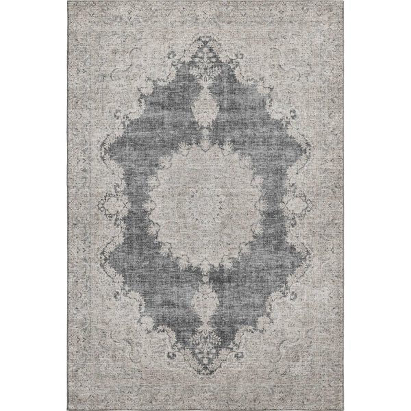 HomeRoots 5' Black Beige Gray Oriental Washable Area Rug with UV Protection - Durable, Elegant & Easy-Care! 678882