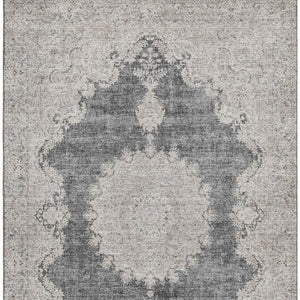 HomeRoots 5' Black Beige Gray Oriental Washable Area Rug with UV Protection - Durable, Elegant & Easy-Care! 678882